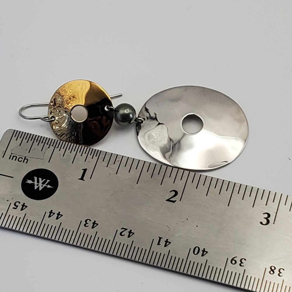 ROBERT LEE MORRIS RLM Studios Sterling Silver Brass Green Pearl Drop Earrings - Picture 5 of 5